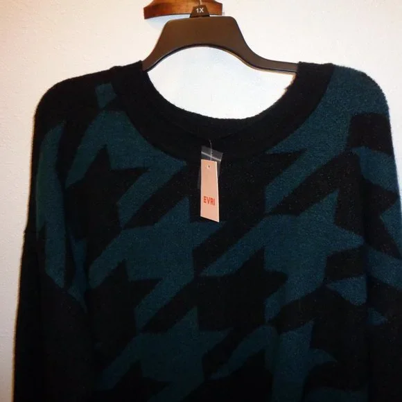 NEW EVRI Sweater Size 3X Black & Teal Crewneck Women's Plus - Picture 3 of 9